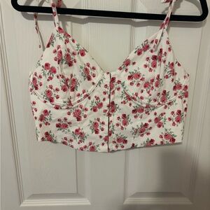 Altar'd State White Crop Top with Pink Rose Print